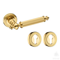 Ручка дверная в комплекте с накладкой под цилиндрический замок, глянцевое золото