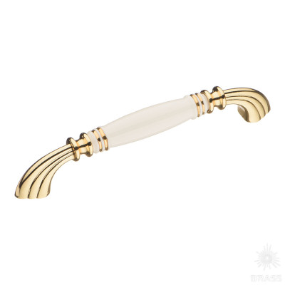 Ручка скоба керамика с металлом, белый/глянцевое золото 160 мм