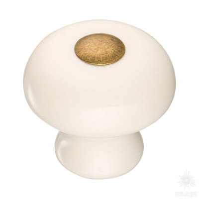 Ручка кнопка керамика с металлом, белый/старая бронза (3030-013-000)