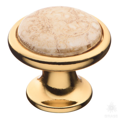 Ручка кнопка керамика с металлом, орнамент/глянцевое золото