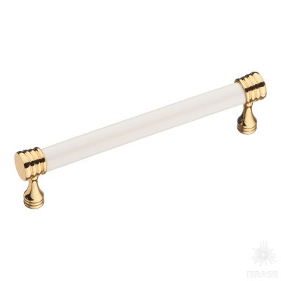 Ручка скоба керамика с металлом, белый/глянцевое золото 128 мм