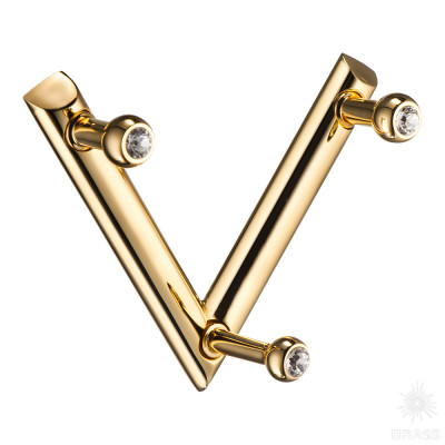 Крючок трехрожковый с кристаллами Swarovski, глянцевое золото