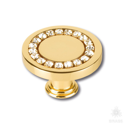 Ручка кнопка с кристаллами Swarovski, глянцевое золото 24K