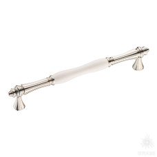 Ручка скоба современная классика, белый/глянцевый никель 192 мм