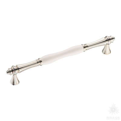 Ручка скоба современная классика, белый/глянцевый никель 192 мм