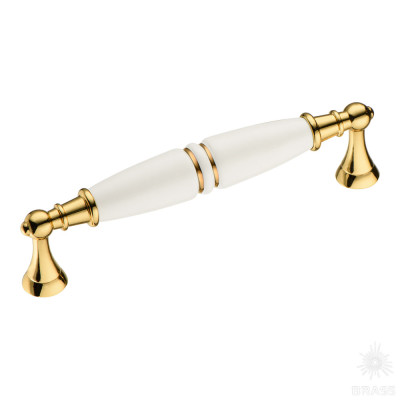 Ручка скоба, глянцевое золото/белый 128 мм