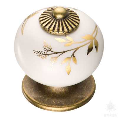 Ручка кнопка керамика с металлом, орнамент/старая бронза