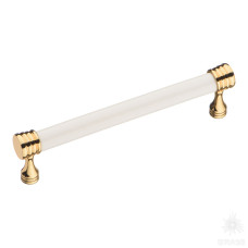 Ручка скоба керамика с металлом, белый/глянцевое золото 192 мм