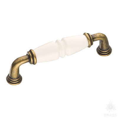 Ручка скоба с керамикой, белый/старая бронза 96 мм